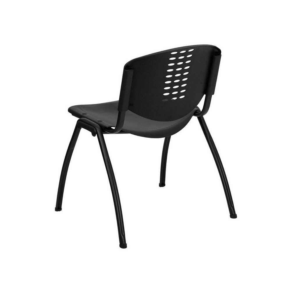 880 lb. Capacity Black Plastic Stack Chair with Oval Cutout Back and Black Frame