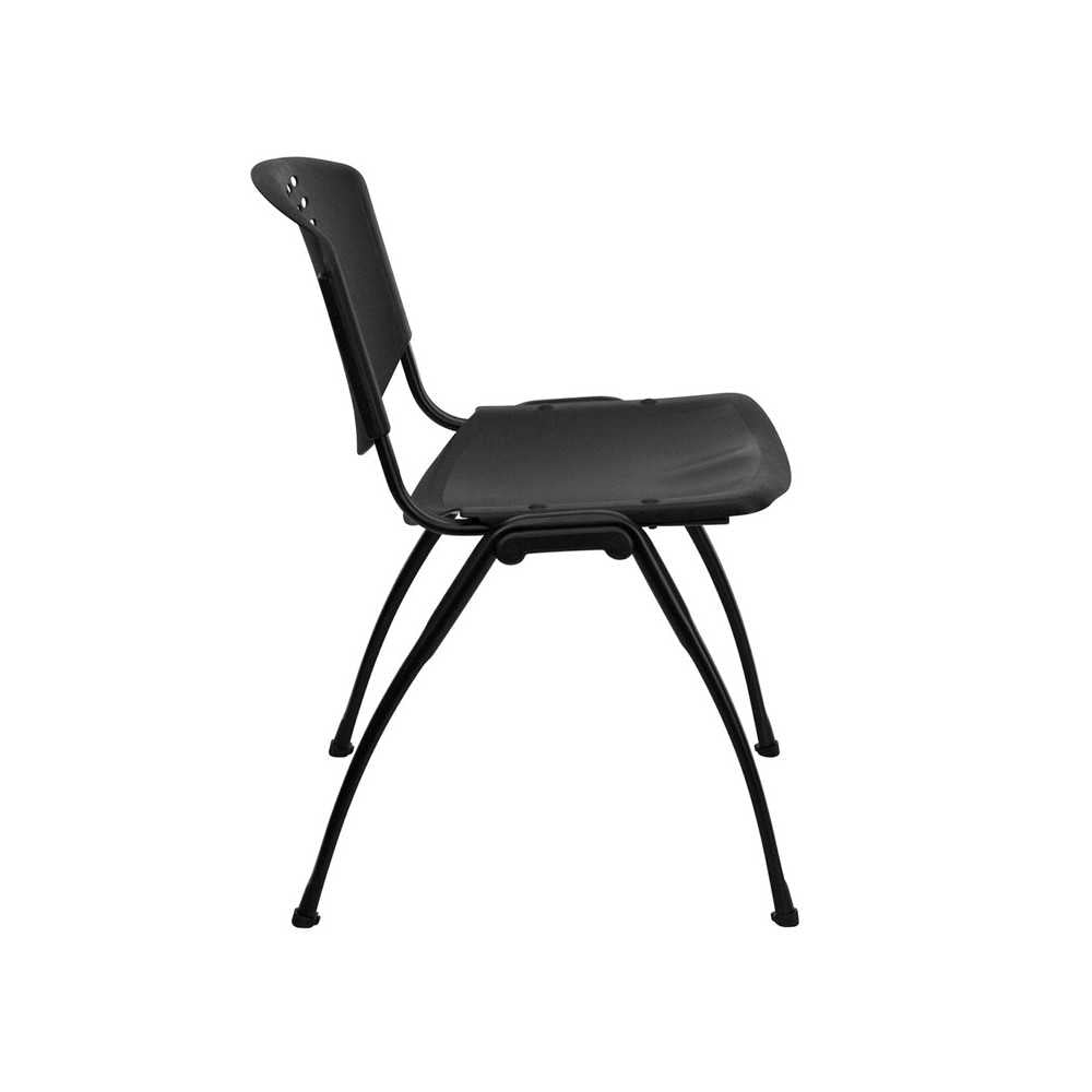 880 lb. Capacity Black Plastic Stack Chair with Oval Cutout Back and Black Frame