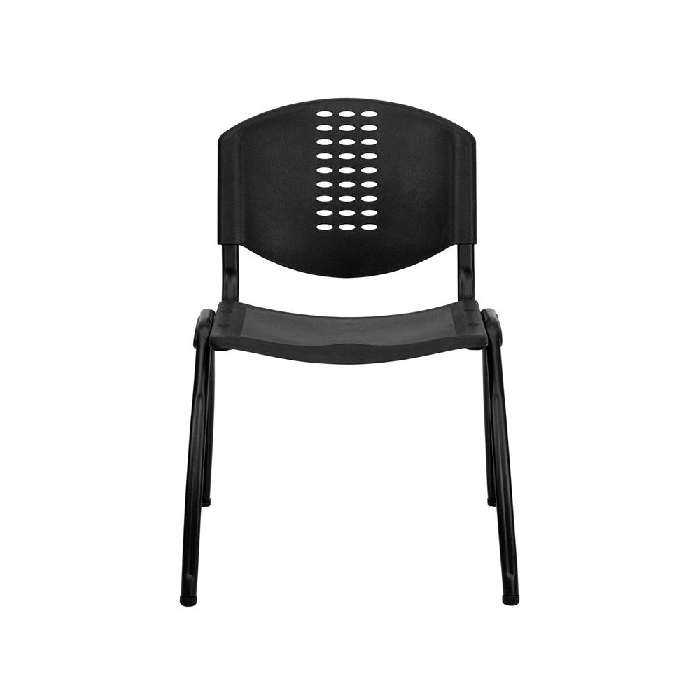 880 lb. Capacity Black Plastic Stack Chair with Oval Cutout Back and Black Frame
