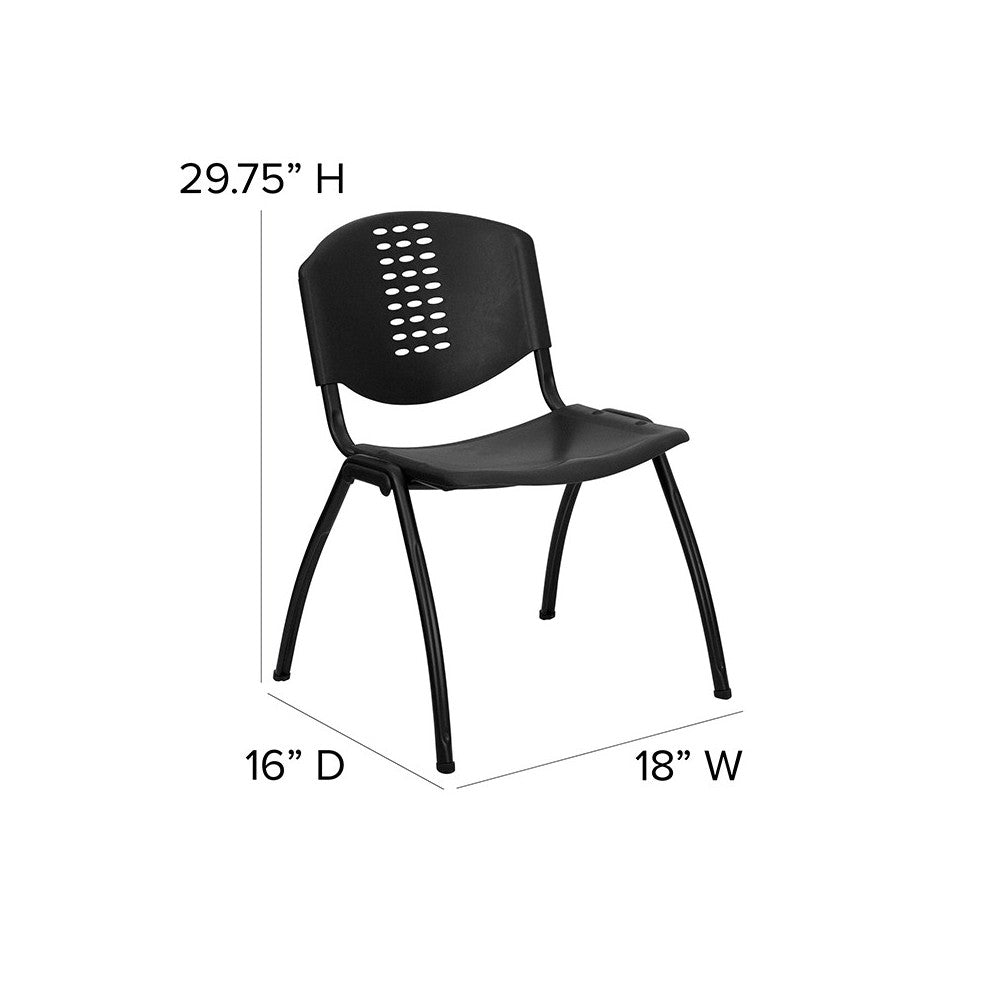 880 lb. Capacity Black Plastic Stack Chair with Oval Cutout Back and Black Frame