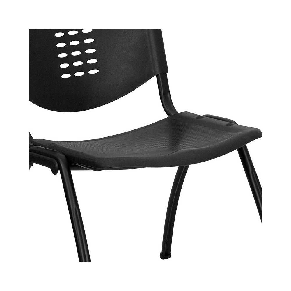 880 lb. Capacity Black Plastic Stack Chair with Oval Cutout Back and Black Frame