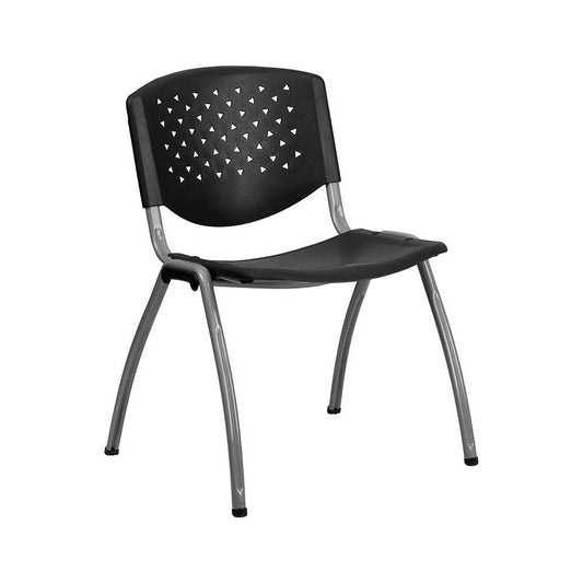 880 lb. Capacity Black Plastic Stack Chair with Titanium Gray Powder Coated Frame