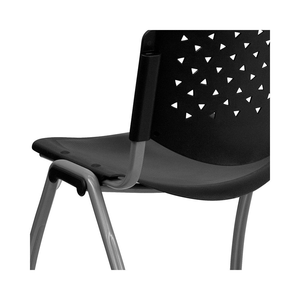 880 lb. Capacity Black Plastic Stack Chair with Titanium Gray Powder Coated Frame