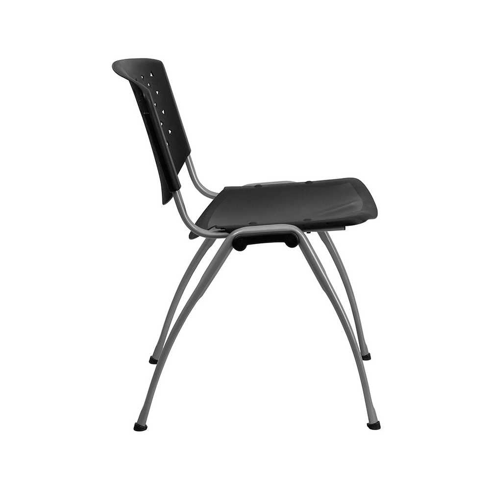 880 lb. Capacity Black Plastic Stack Chair with Titanium Gray Powder Coated Frame