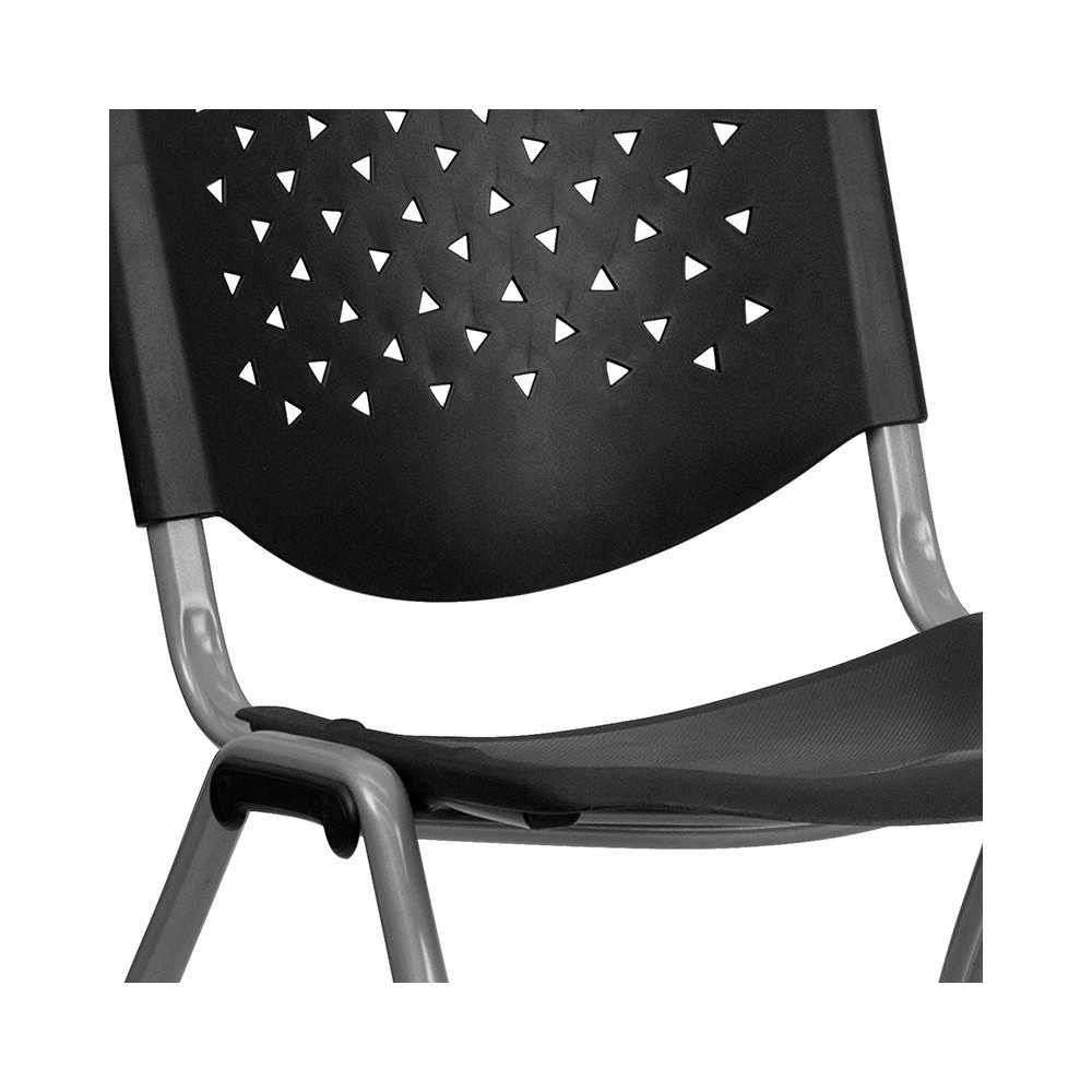 880 lb. Capacity Black Plastic Stack Chair with Titanium Gray Powder Coated Frame