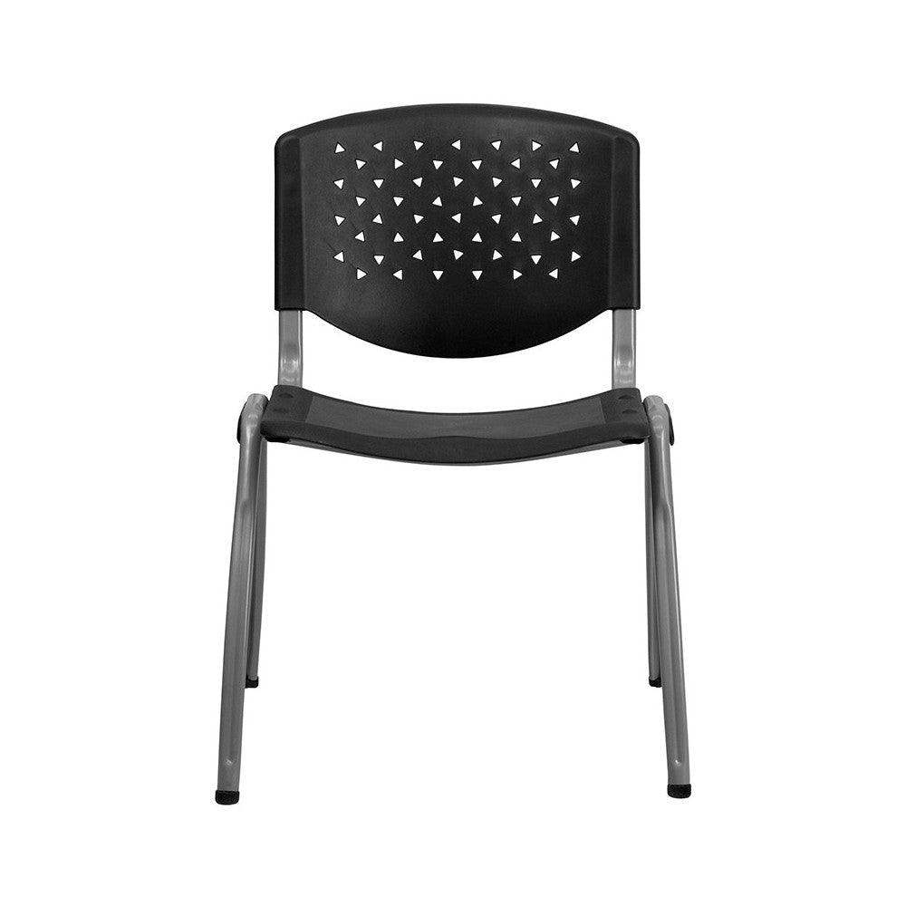 880 lb. Capacity Black Plastic Stack Chair with Titanium Gray Powder Coated Frame