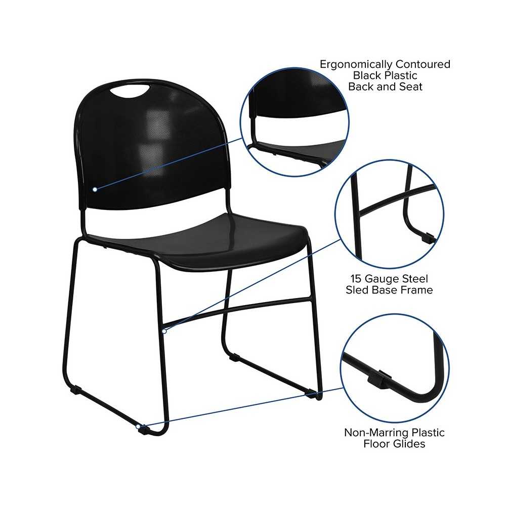 880 lb. Capacity Black Ultra-Compact Stack Chair with Black Powder Coated Frame