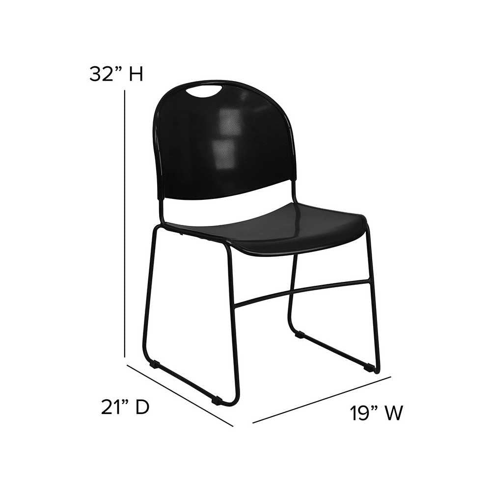880 lb. Capacity Black Ultra-Compact Stack Chair with Black Powder Coated Frame