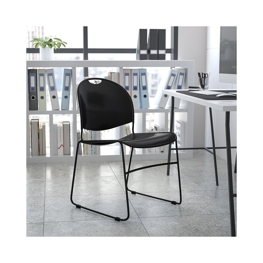 880 lb. Capacity Black Ultra-Compact Stack Chair with Black Powder Coated Frame