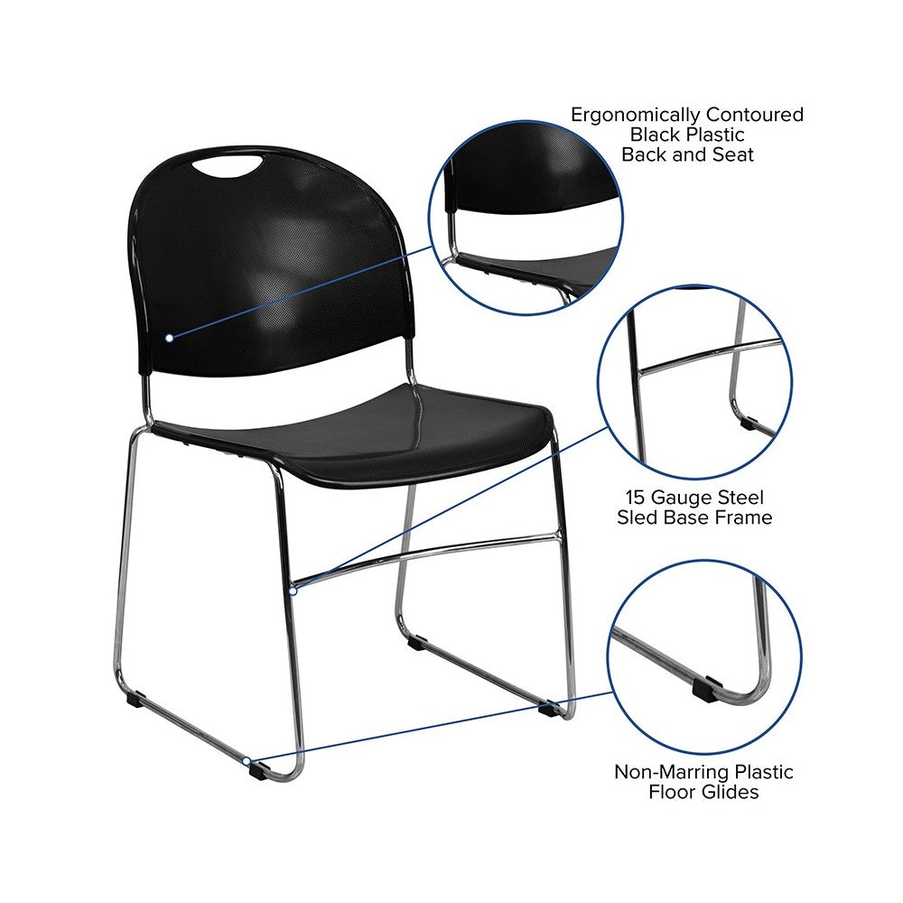 880 lb. Capacity Black Ultra-Compact Stack Chair with Chrome Frame