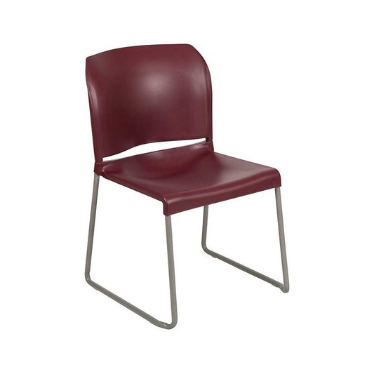 880 lb. Capacity Burgundy Full Back Contoured Stack Chair with Gray Powder Coated Sled Base