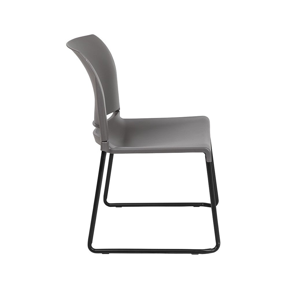 880 lb. Capacity Gray Full Back Contoured Stack Chair with Black Powder Coated Sled Base