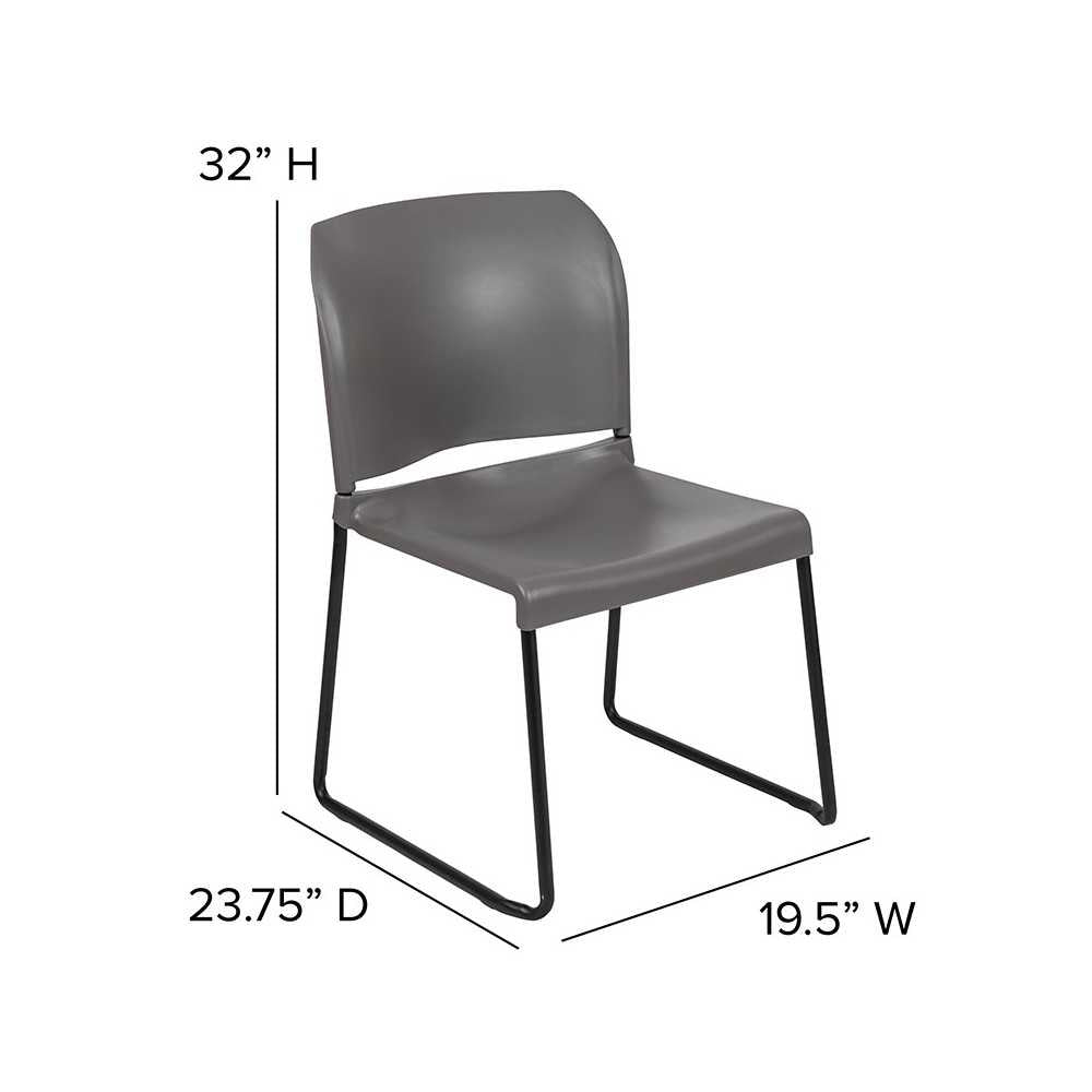 880 lb. Capacity Gray Full Back Contoured Stack Chair with Black Powder Coated Sled Base