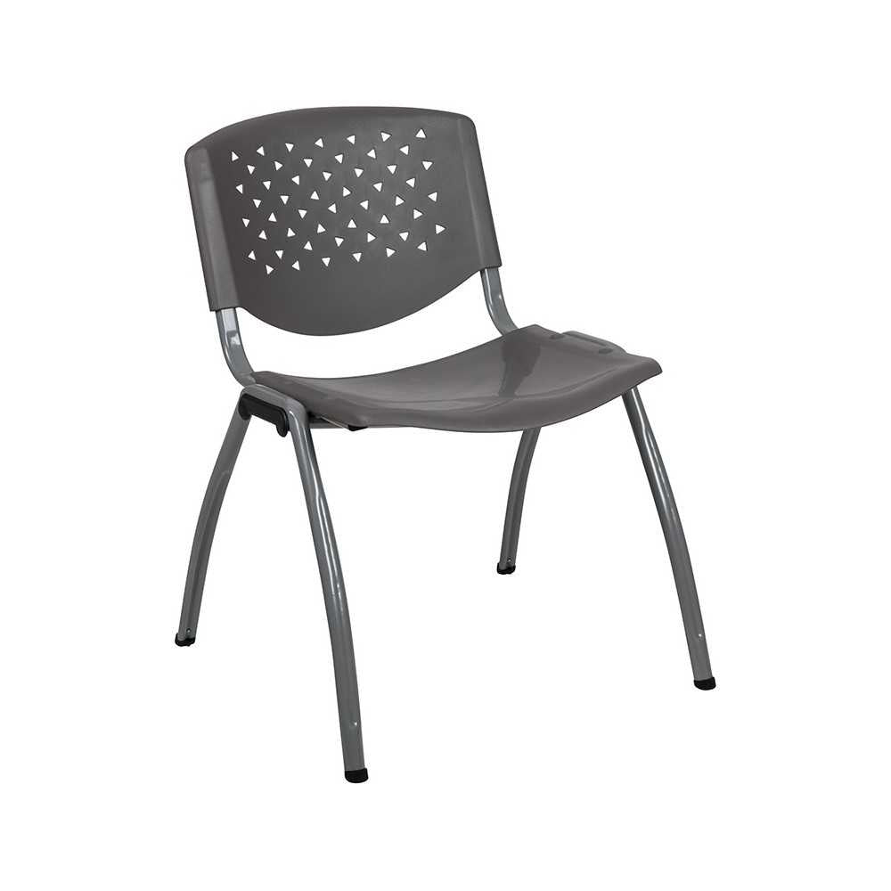 880 lb. Capacity Gray Plastic Stack Chair with Titanium Gray Powder Coated Frame