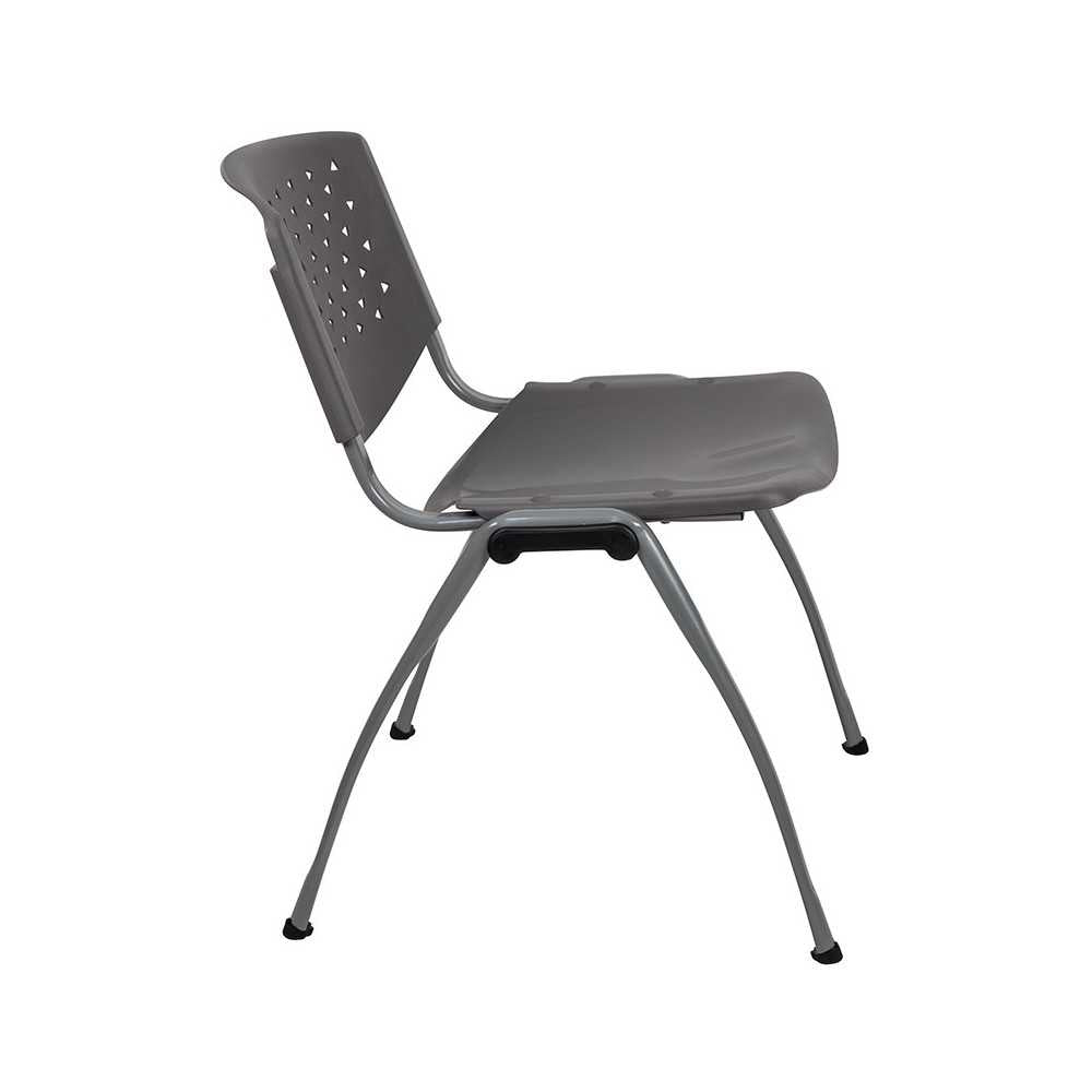 880 lb. Capacity Gray Plastic Stack Chair with Titanium Gray Powder Coated Frame