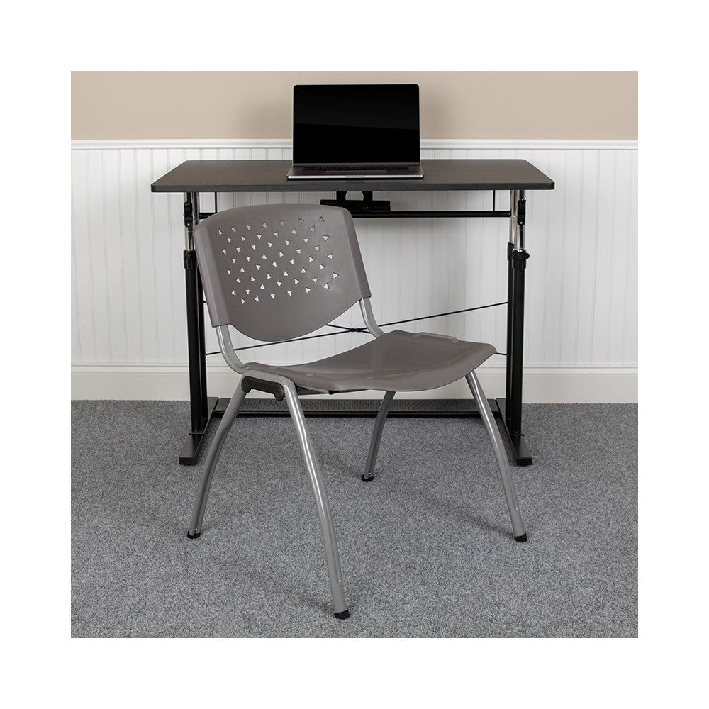 880 lb. Capacity Gray Plastic Stack Chair with Titanium Gray Powder Coated Frame