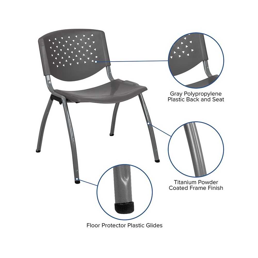 880 lb. Capacity Gray Plastic Stack Chair with Titanium Gray Powder Coated Frame