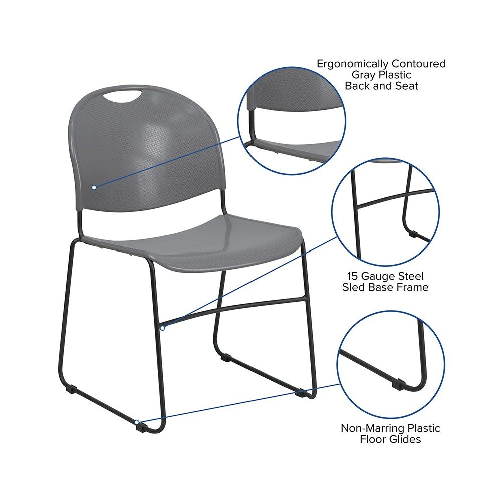 880 lb. Capacity Gray Ultra-Compact Stack Chair with Black Powder Coated Frame