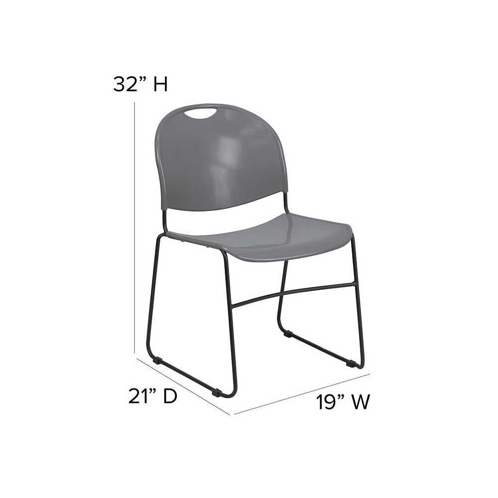 880 lb. Capacity Gray Ultra-Compact Stack Chair with Black Powder Coated Frame