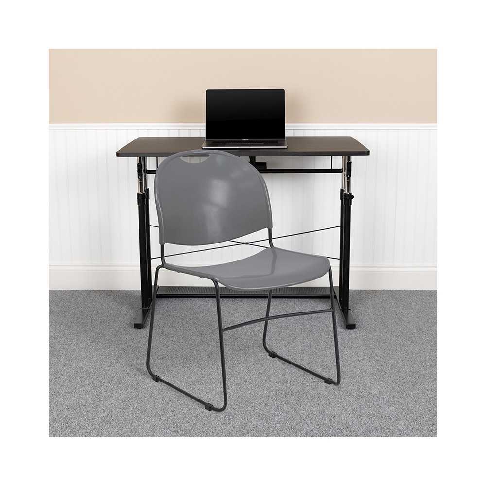 880 lb. Capacity Gray Ultra-Compact Stack Chair with Black Powder Coated Frame