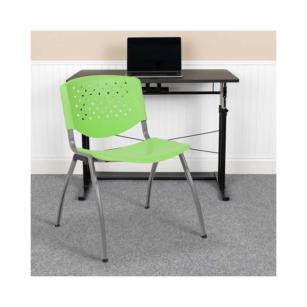 880 lb. Capacity Green Plastic Stack Chair with Titanium Gray Powder Coated Frame