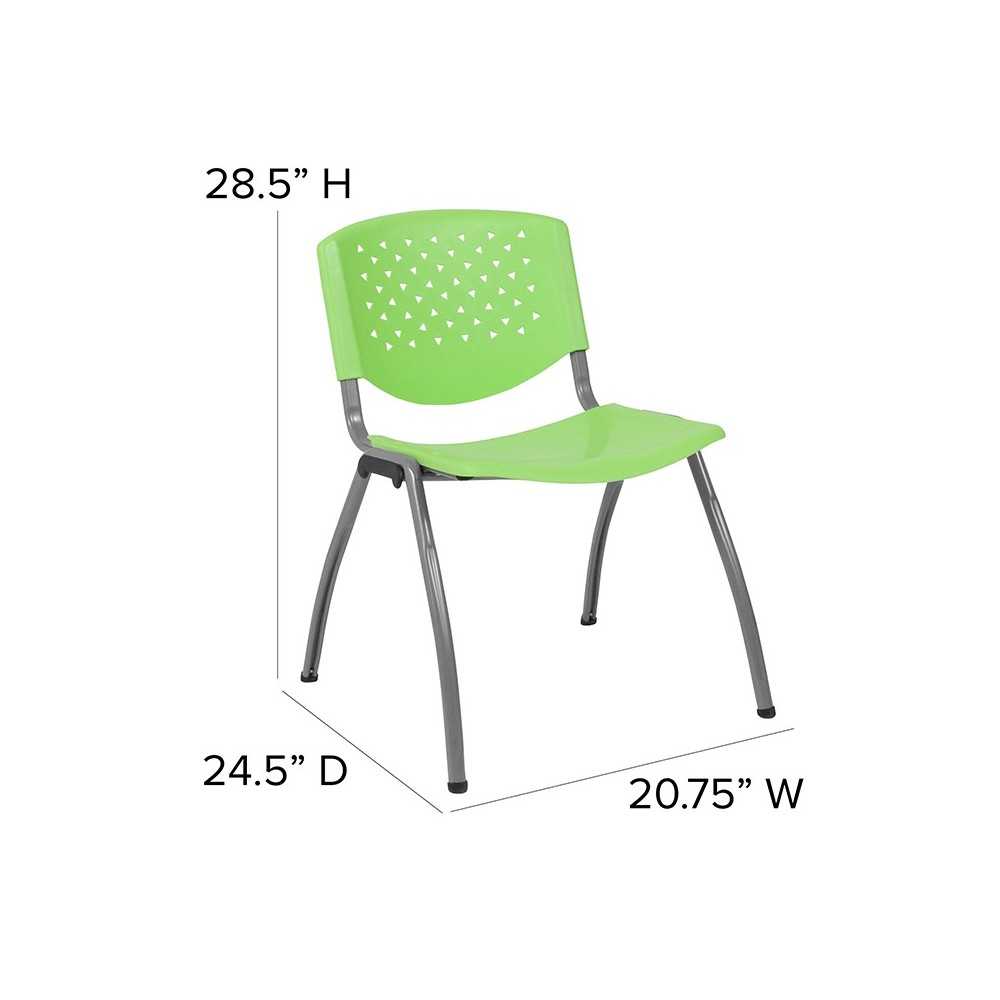 880 lb. Capacity Green Plastic Stack Chair with Titanium Gray Powder Coated Frame