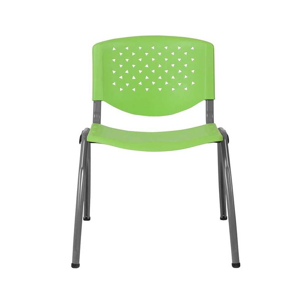 880 lb. Capacity Green Plastic Stack Chair with Titanium Gray Powder Coated Frame
