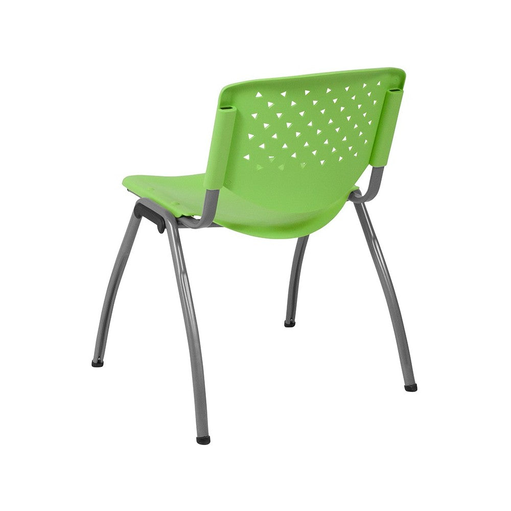 880 lb. Capacity Green Plastic Stack Chair with Titanium Gray Powder Coated Frame