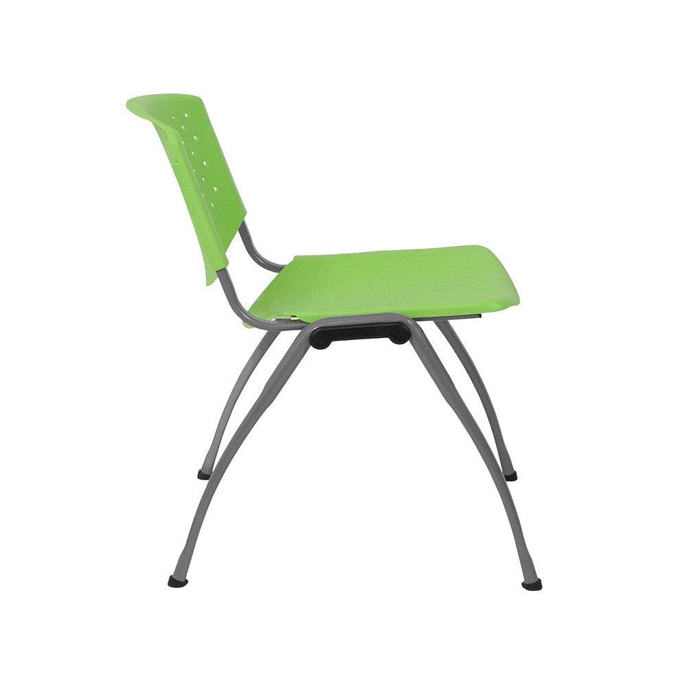 880 lb. Capacity Green Plastic Stack Chair with Titanium Gray Powder Coated Frame