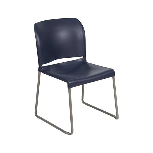880 lb. Capacity Navy Full Back Contoured Stack Chair with Gray Powder Coated Sled Base