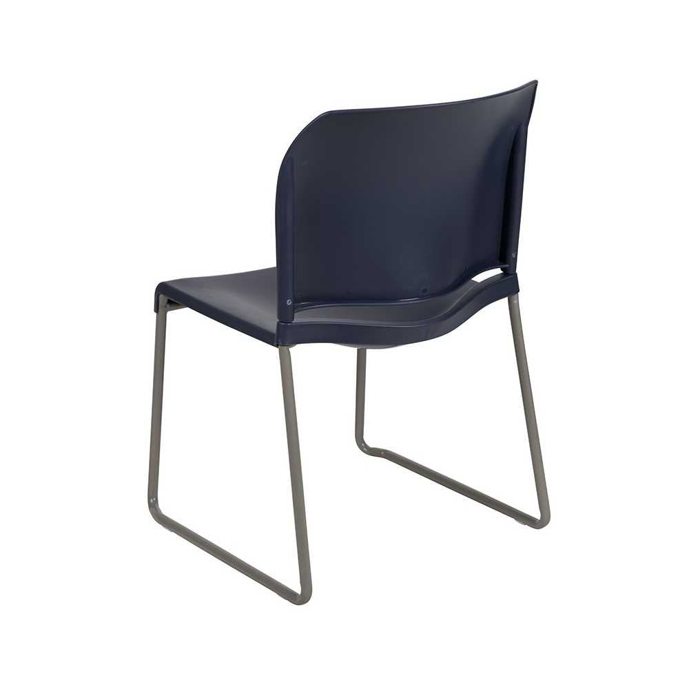 880 lb. Capacity Navy Full Back Contoured Stack Chair with Gray Powder Coated Sled Base