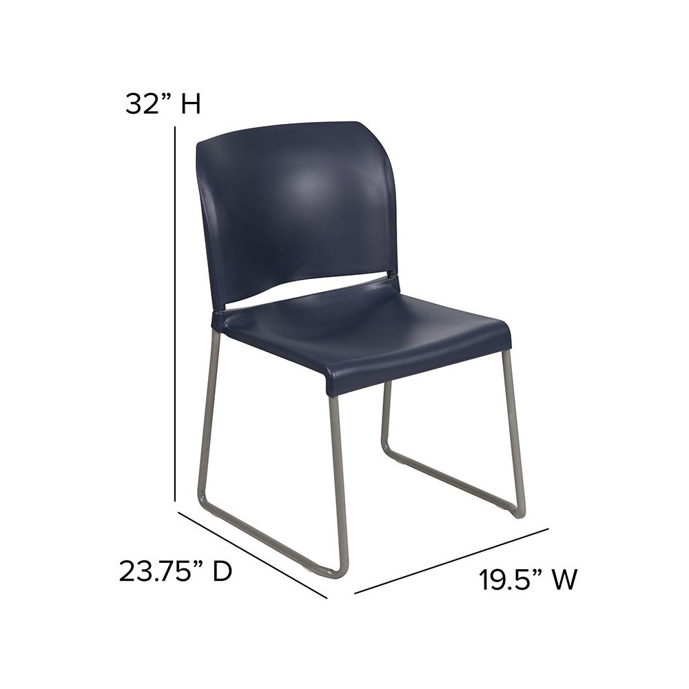 880 lb. Capacity Navy Full Back Contoured Stack Chair with Gray Powder Coated Sled Base