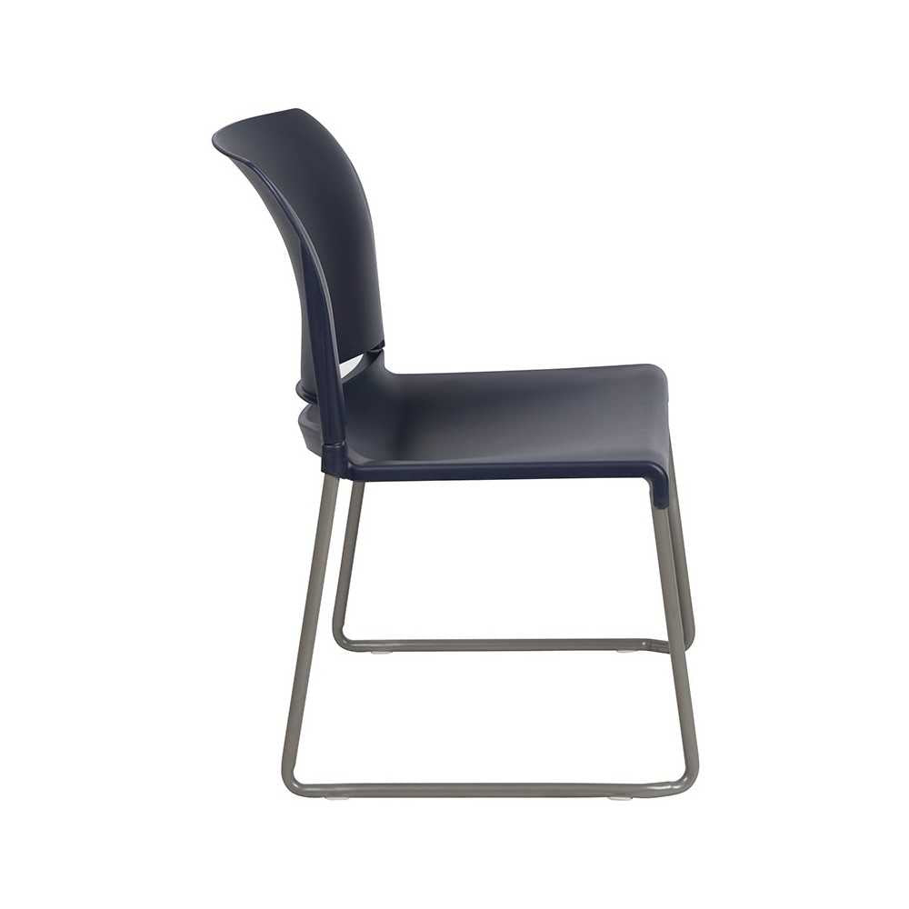 880 lb. Capacity Navy Full Back Contoured Stack Chair with Gray Powder Coated Sled Base