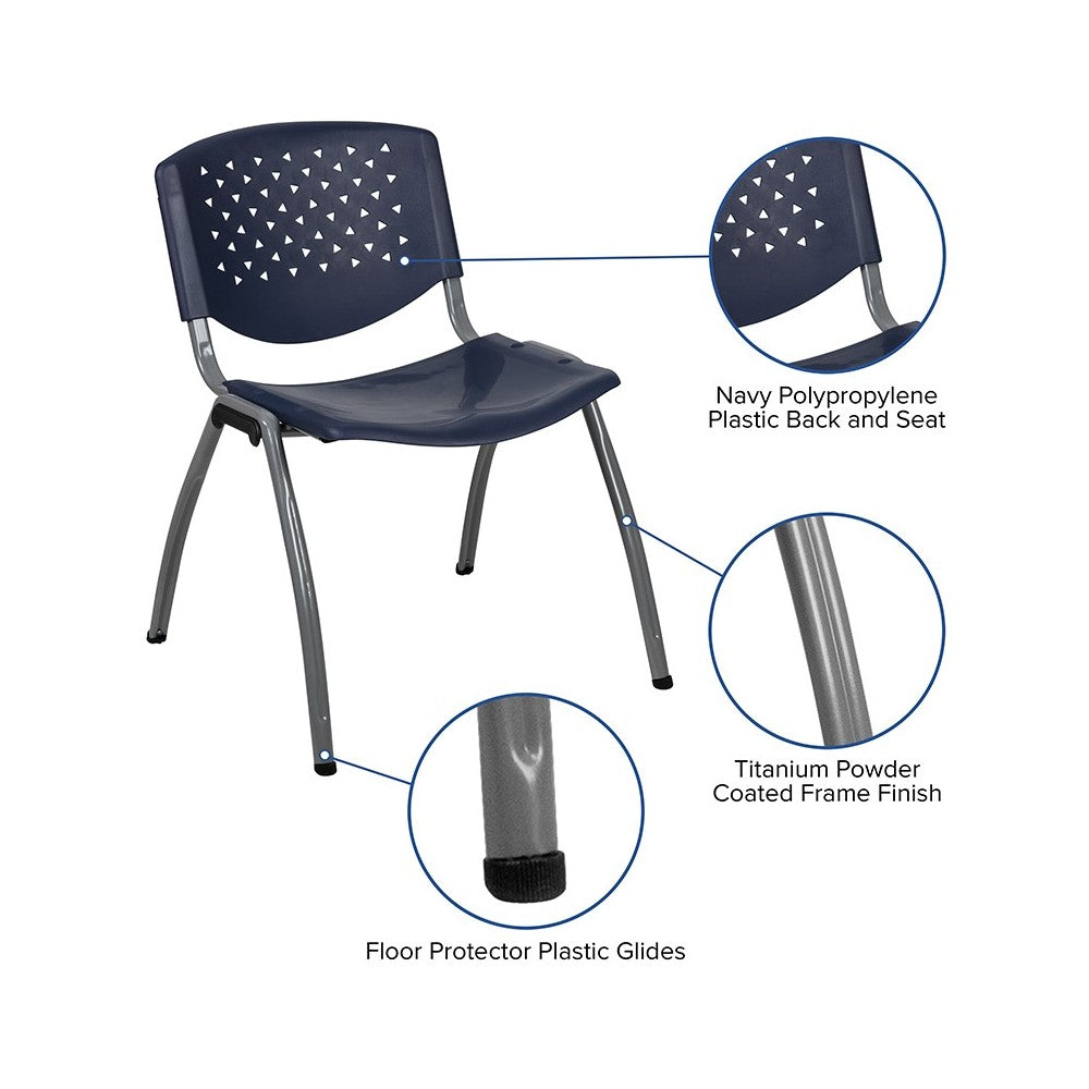 880 lb. Capacity Navy Plastic Stack Chair with Titanium Gray Powder Coated Frame
