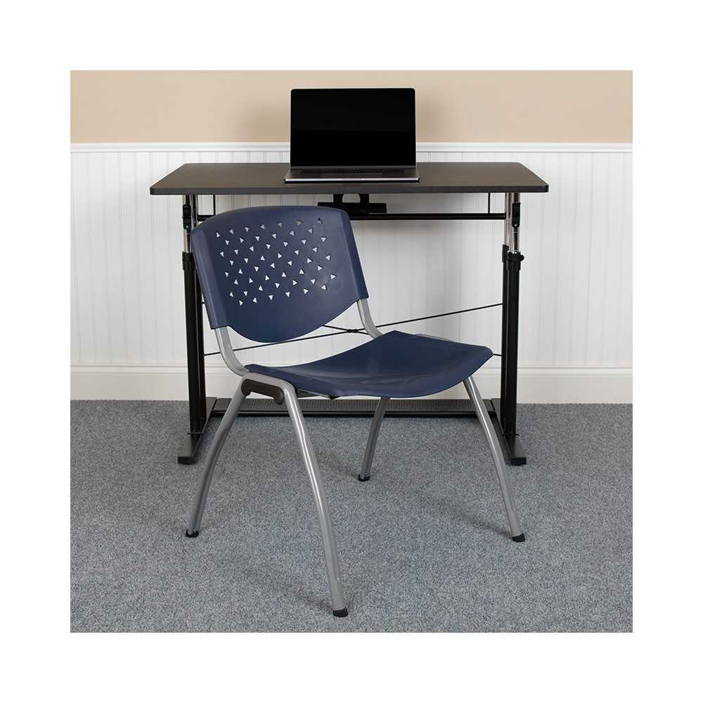 880 lb. Capacity Navy Plastic Stack Chair with Titanium Gray Powder Coated Frame