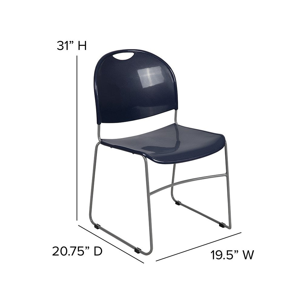 880 lb. Capacity Navy Ultra-Compact Stack Chair with Silver Powder Coated Frame