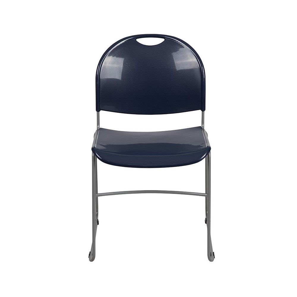 880 lb. Capacity Navy Ultra-Compact Stack Chair with Silver Powder Coated Frame
