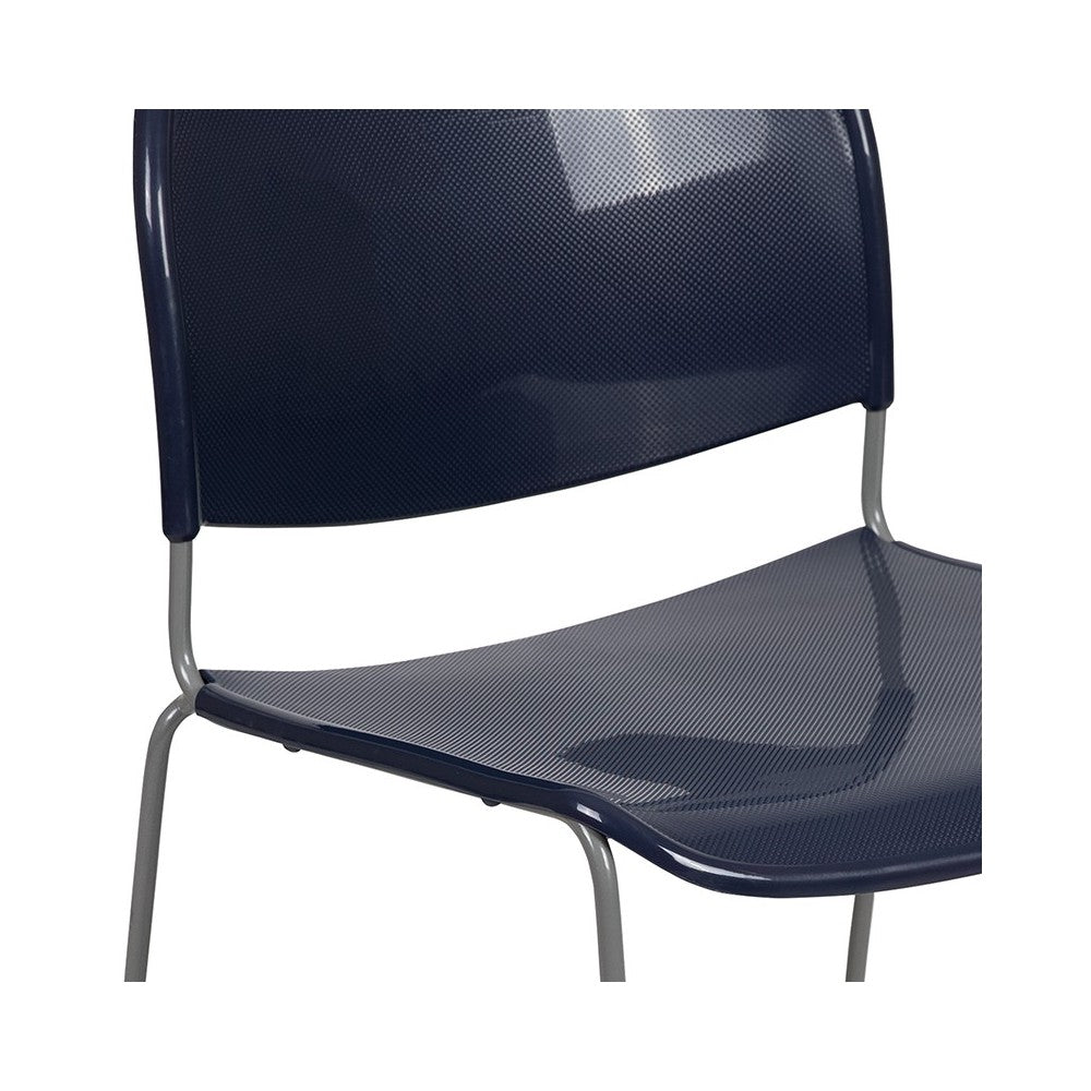 880 lb. Capacity Navy Ultra-Compact Stack Chair with Silver Powder Coated Frame