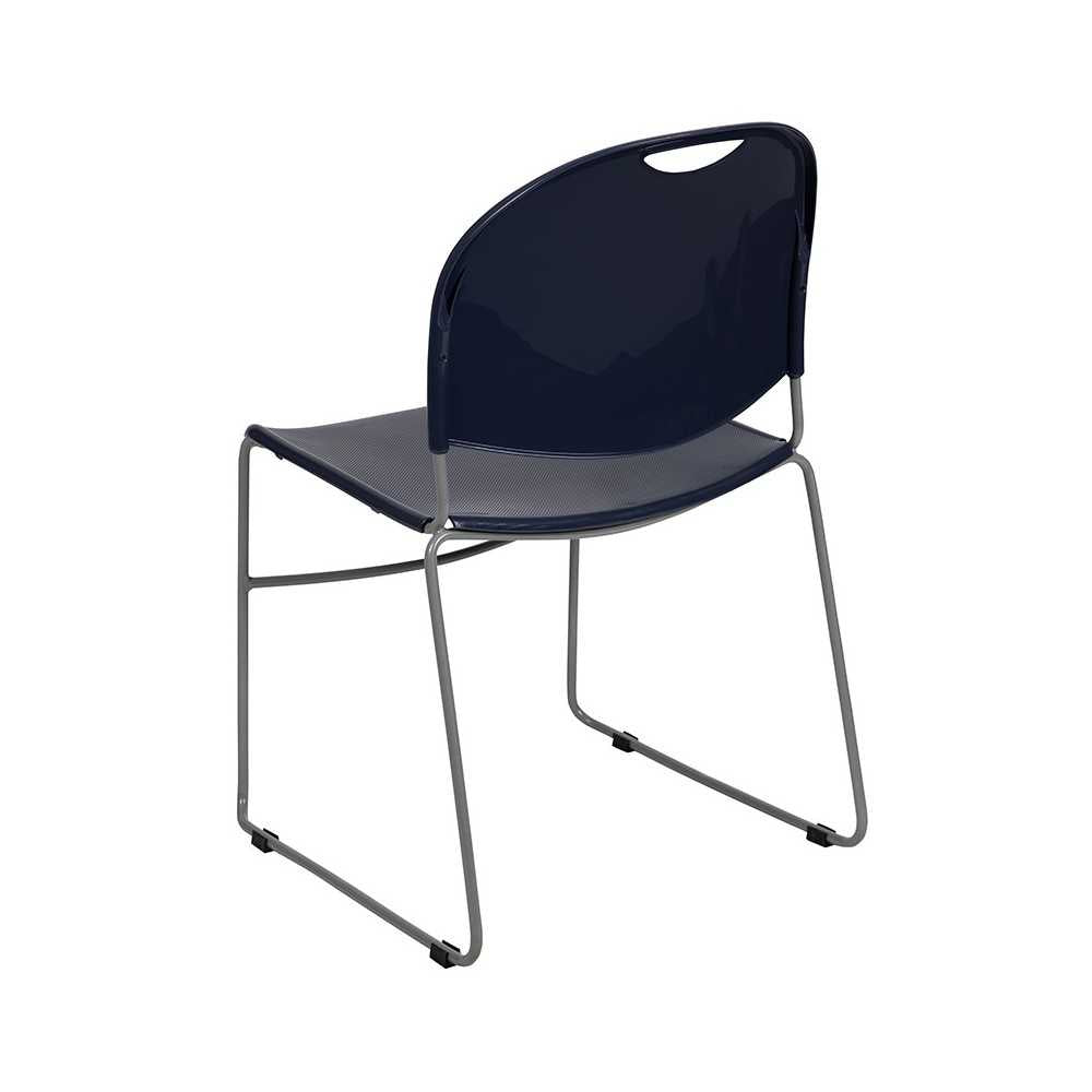 880 lb. Capacity Navy Ultra-Compact Stack Chair with Silver Powder Coated Frame