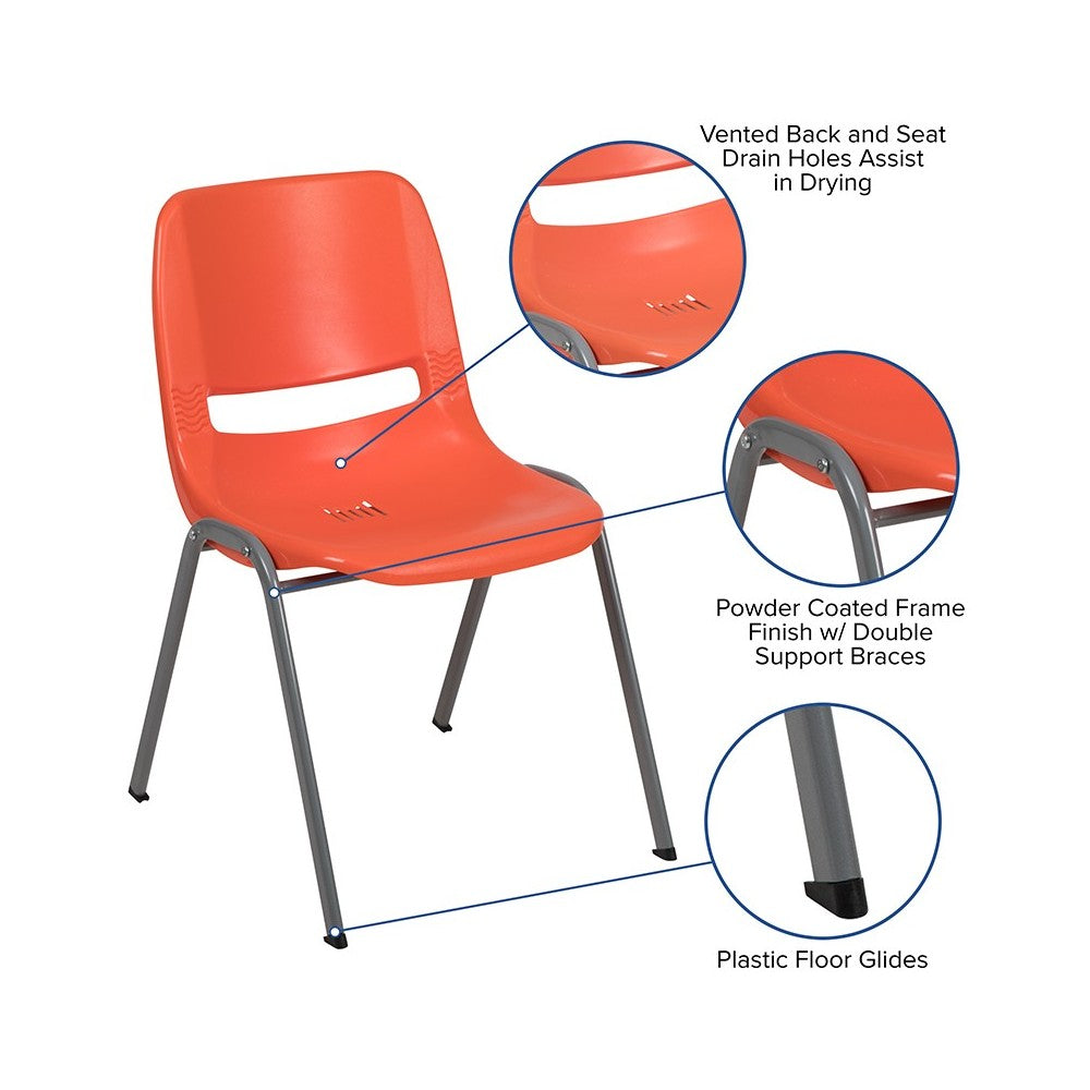 880 lb. Capacity Orange Ergonomic Shell Stack Chair with Gray Frame