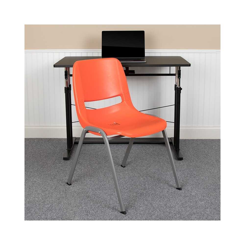 880 lb. Capacity Orange Ergonomic Shell Stack Chair with Gray Frame