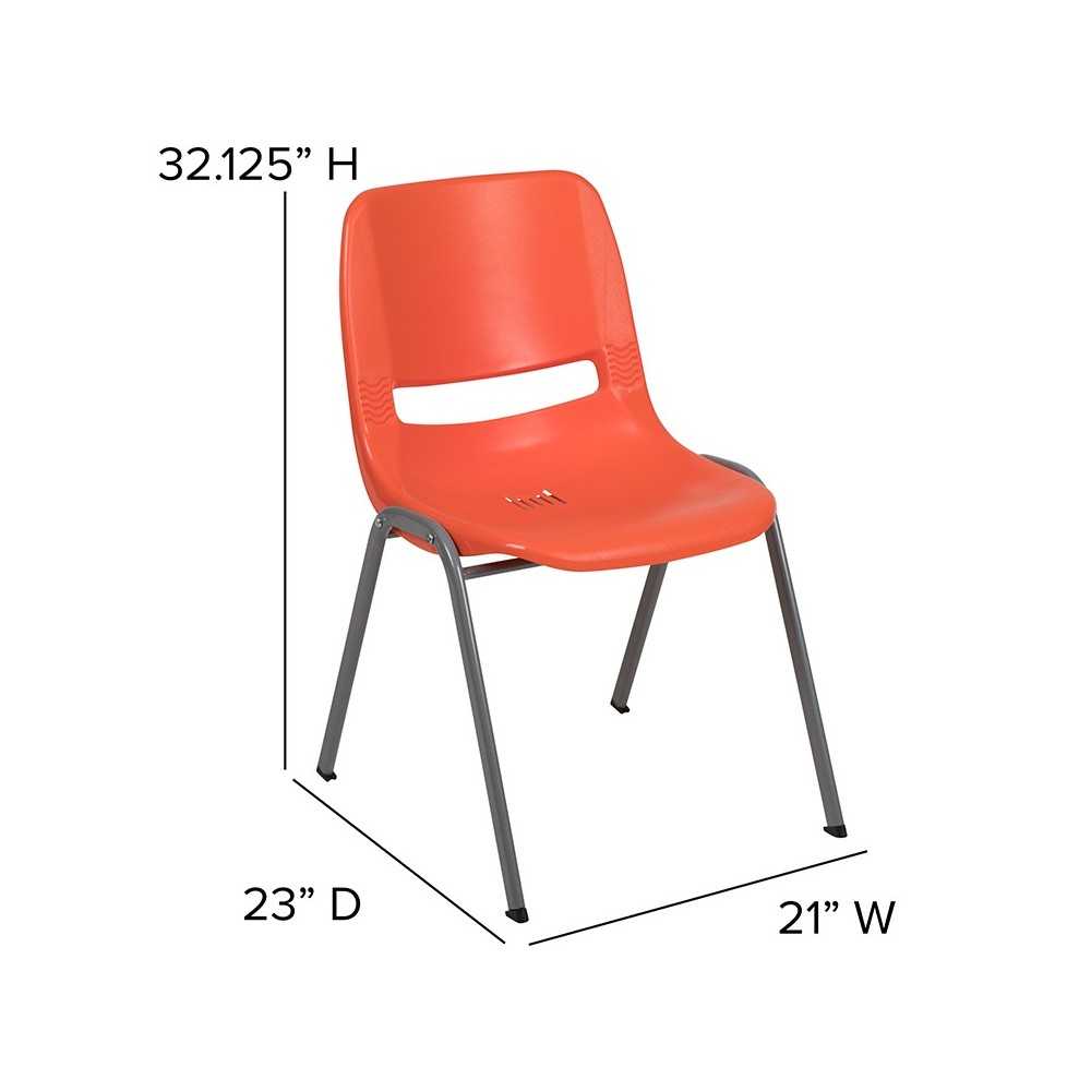 880 lb. Capacity Orange Ergonomic Shell Stack Chair with Gray Frame