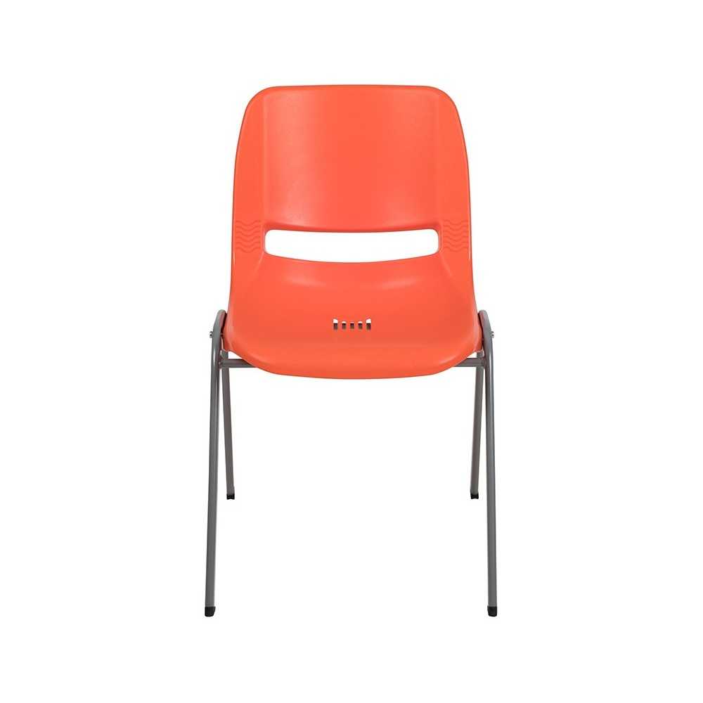 880 lb. Capacity Orange Ergonomic Shell Stack Chair with Gray Frame