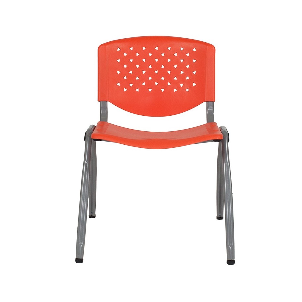 880 lb. Capacity Orange Plastic Stack Chair with Titanium Gray Powder Coated Frame