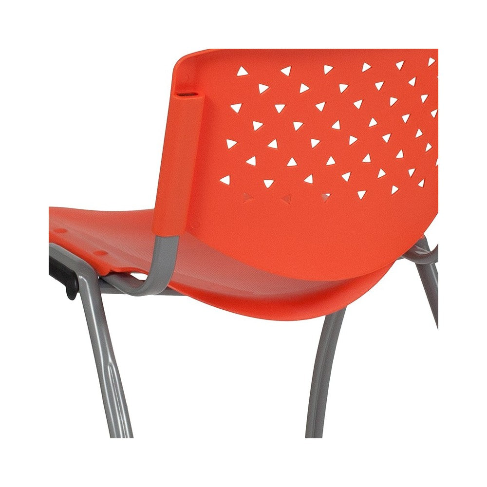 880 lb. Capacity Orange Plastic Stack Chair with Titanium Gray Powder Coated Frame