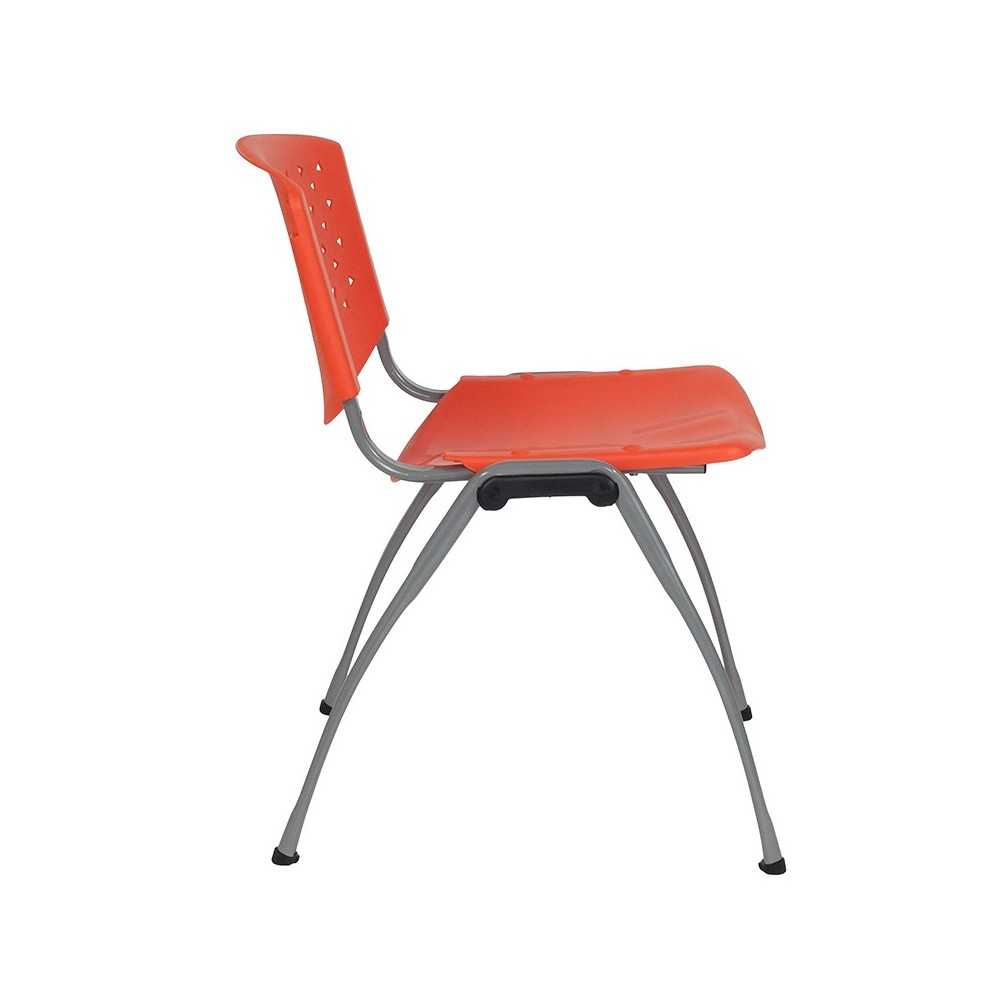 880 lb. Capacity Orange Plastic Stack Chair with Titanium Gray Powder Coated Frame