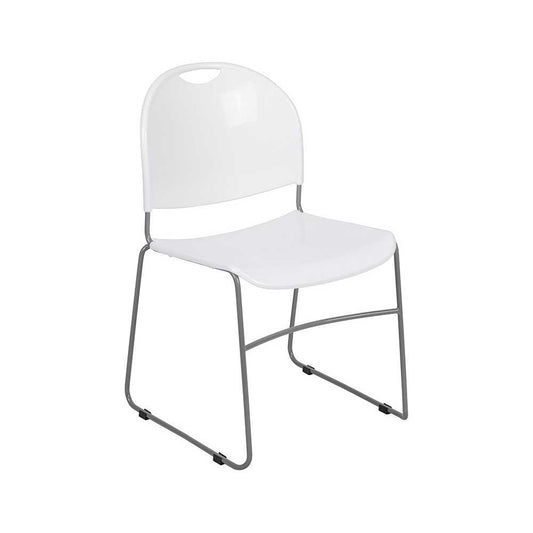 880 lb. Capacity White Ultra-Compact Stack Chair with Silver Powder Coated Frame