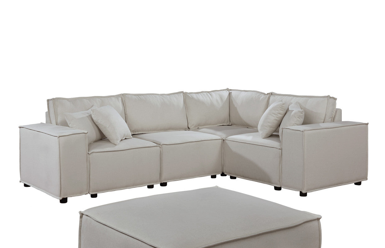 Lilola Home Melrose Modular Sectional Sofa with Ottoman in Beige Linen