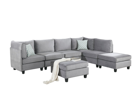 Lilola Home Zelmira Gray Velvet 7Pc Modular Sectional Sofa