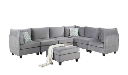 Lilola Home Simona Gray Velvet 7Pc Modular Sectional Sofa